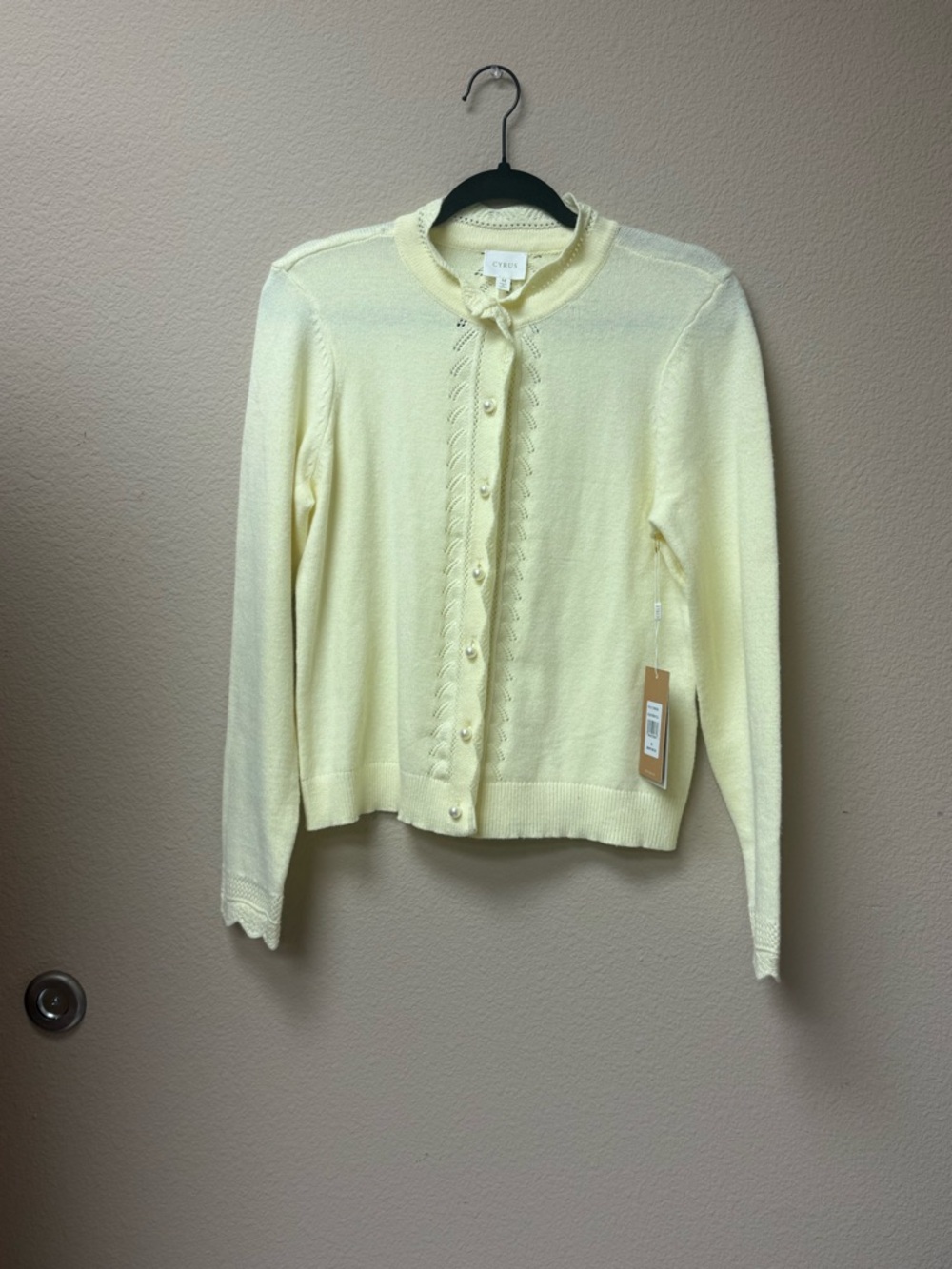 Cyrus Pale Yellow Tie-Neck Cardigan